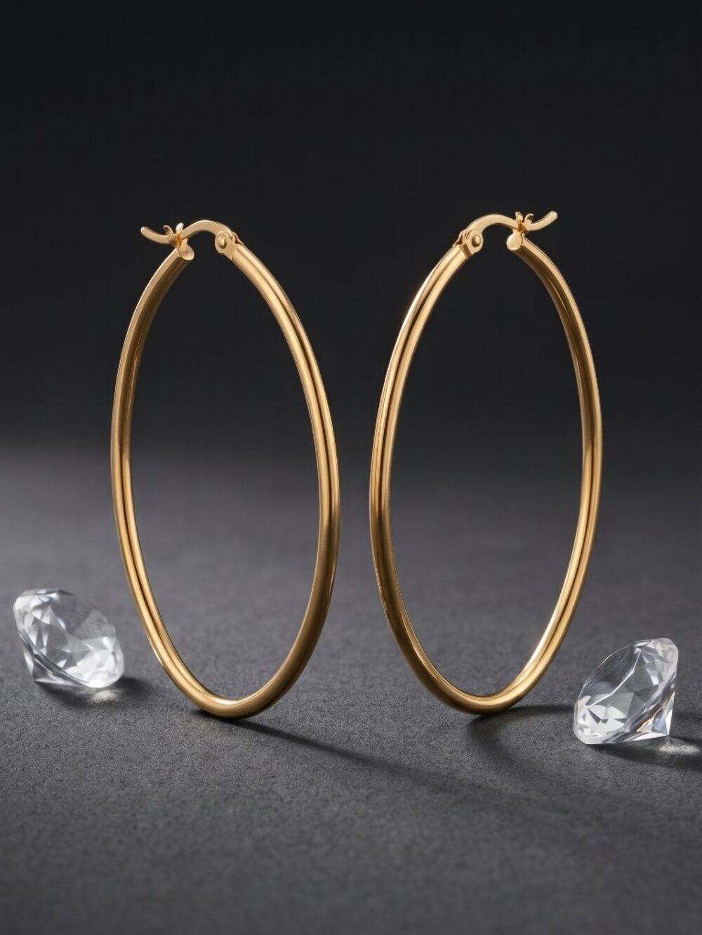 Gold Oval Hoop Earrings Large 18K Plated Stainless Steel Minimalist 2.25" - Picture 12 of 16